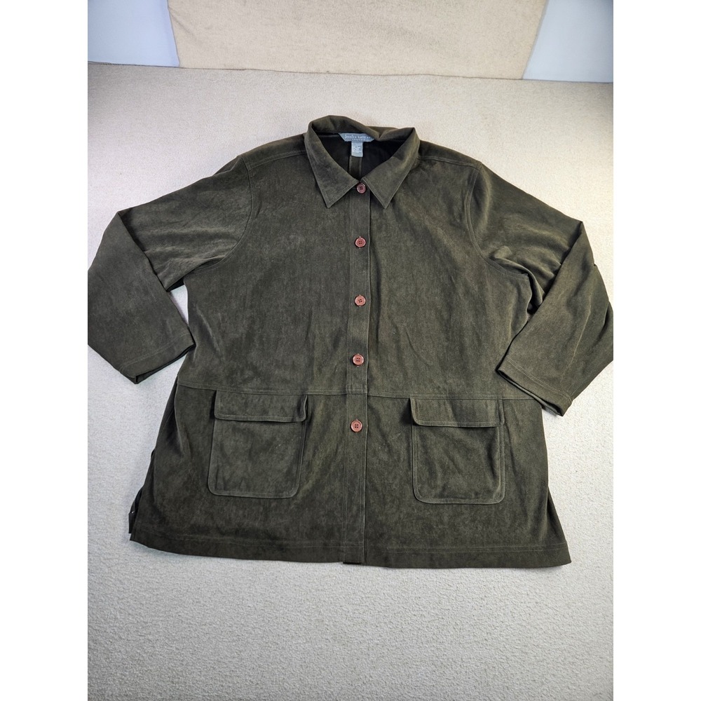 Jessica Holbrook Easy Care Faux Suede Jacket Olive Green Women's 3X Button Front